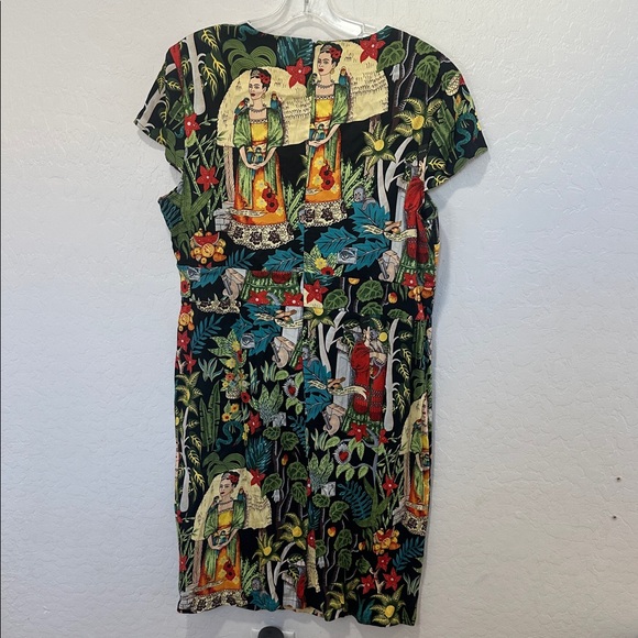 Grace Karin Black multi Printed art pencil Dress Frida Retro 50's Tropical 2XL - Picture 6 of 7